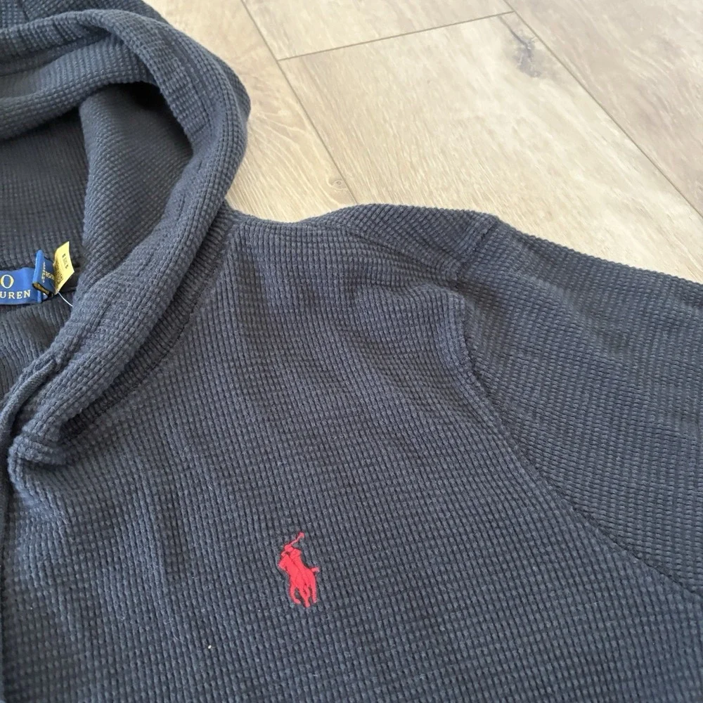 Polo Ralph Lauren Hoodie Mens XL Black Waffle Knit Kangaroo Pocket Pony Logo